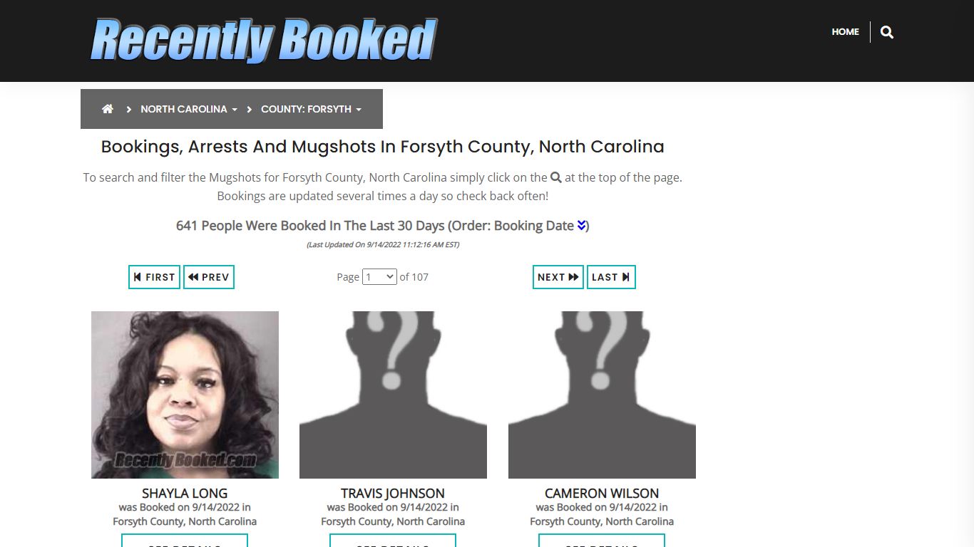 Bookings, Arrests and Mugshots in Forsyth County, North Carolina